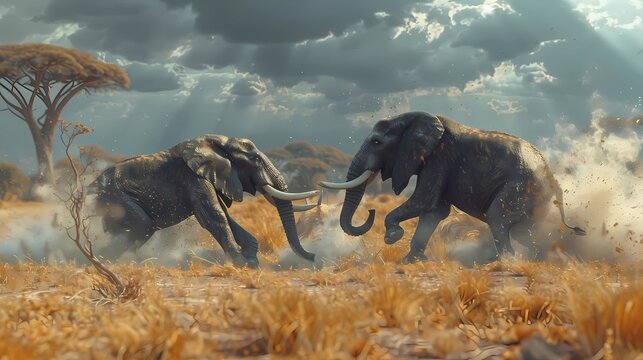 African elephant in the savannah, Generative AI illustrations.