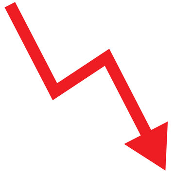 Red 3d arrow going down stock icon on white background. Bankruptcy, financial market crash icon for your web site design, logo, app, UI. graph chart downtrend symbol. chart going down sign. Vector 