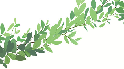 Branch with green leaves. Floral background 2d flat
