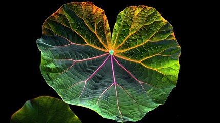 Colourful lotus leaf on black background with clipping path, Generative AI illustrations.