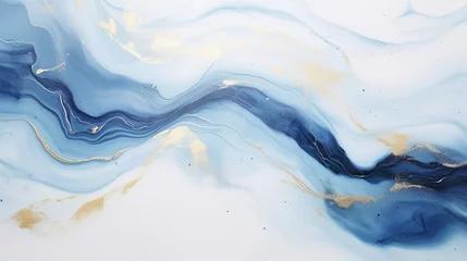 Photo sur Aluminium Cristaux Modern stylish texture blue white gold waves background, marble texture