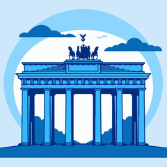 A blue monochrome illustration of a Brandenburger Gate, suitable for educational content, travel themes, and historical materials. © OVAVO
