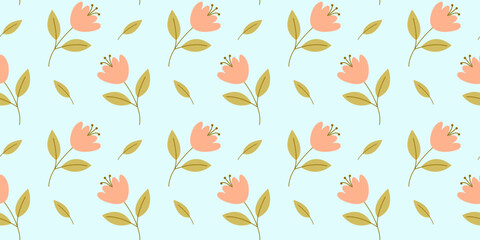 Abstract retro floral background, in pastel colors, simple flat, print for design, wrapping paper, wallpaper, scrapbooking, cards, for children's clothing. Vector illustration.