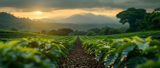 Exploring a Costa Rican Coffee Farm: Lush Greenery and Rows of Coffee Plants. Concept Costa Rica, Coffee Farm, Greenery, Coffee Plants, Exploration - obrazy, fototapety, plakaty