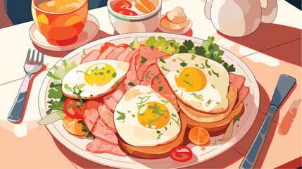 Breakfast or lunch illustration 2d flat cartoon vac
