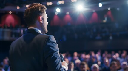 European Male Speaker Ignites Passion and Inspires Success at Corporate Event Generative ai - obrazy, fototapety, plakaty