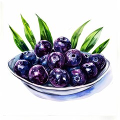 Acai Berries, High in antioxidants and healthy fats, super food conception, watercolor illustration - obrazy, fototapety, plakaty