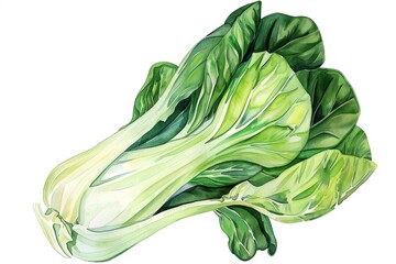 Bok Choy, A cruciferous vegetable high in vitamins A, C, and K, super food conception, watercolor illustration - obrazy, fototapety, plakaty