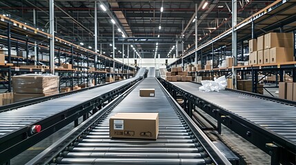 High Tech Logistics Center Automated Conveyor Belt Prepares Online Shopping Orders for Global Delivery Generative ai
