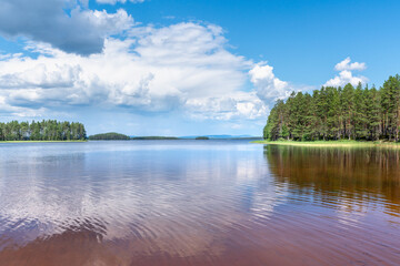 Fototapeta na wymiar Beautiful summer view across the water in a lake in Sweden