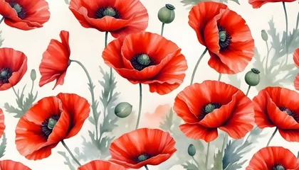 Foto auf Acrylglas red poppy flowers on a light pastel background, watercolor style, concept of beautiful drawing with watercolor paints on canvas  © Yauhen