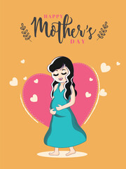 Beautiful character of pregnant lady with illustration of heart shapes for Happy Mother's Day greeting card design.