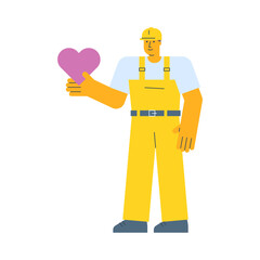 Builder holding heart and smiling