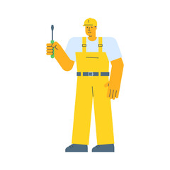 Builder holding screwdriver and smiling