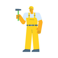 Builder holding hammer and smiling