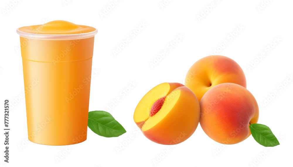 Wall mural apricots and glass of juice isolated on transparent background cutout