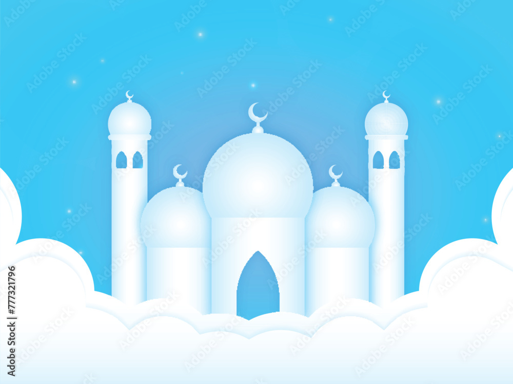 Wall mural Vector creative illustration of a Mosque on glossy sky blue background for Islamic Festivals Celebration.