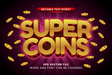Fototapeta premium Super coin money 3d editable vector text effect