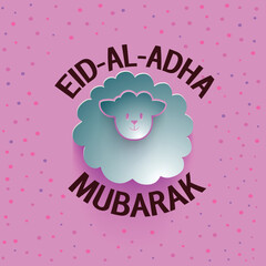 Muslim Community, Festival of Sacrifice, Eid-Al-Adha Mubarak with creative paper cutout of a Sheep on dotted pink background.