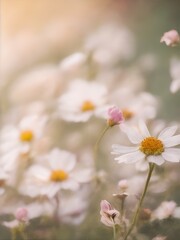 Fields of blooming chamomile paint a serene picture of nature's beauty in full bloom, a delightful ode to the vibrant colors of spring