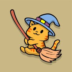 cute cat witch with magic bro...