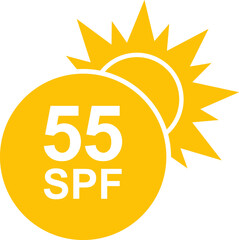 SPF 55 icon. Sun protection for skin. UVA UVB sunscreen protection. SPF icon for or skin cosmetics packaging.