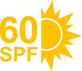 SPF 60 icon. Sun protection for skin. UVA UVB sunscreen protection. SPF icon for or skin cosmetics packaging.