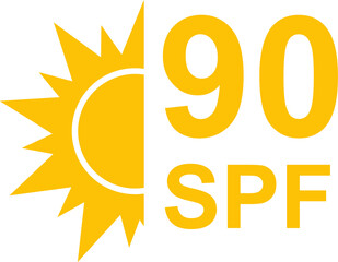 SPF 90 icon. Sun protection for skin. UVA UVB sunscreen protection. SPF icon for or skin cosmetics packaging.