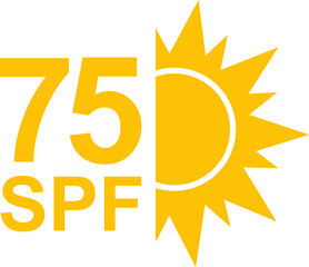 SPF 75 icon. Sun protection for skin. UVA UVB sunscreen protection. SPF icon for or skin cosmetics packaging.