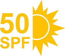 SPF 50 icon. Sun protection for skin. UVA UVB sunscreen protection. SPF icon for or skin cosmetics packaging.