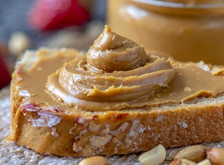 Peanut butter on a toast closeup