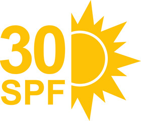SPF 30 icon. Sun protection for skin. UVA UVB sunscreen protection. SPF icon for or skin cosmetics packaging.