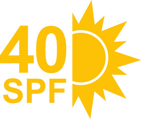 SPF 40 icon. Sun protection for skin. UVA UVB sunscreen protection. SPF icon for or skin cosmetics packaging.