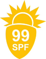SPF 99 icon. Sun protection for skin. UVA UVB sunscreen protection. SPF icon for or skin cosmetics packaging.