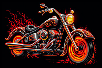 A colorful motorcycle with a neon light on the front wheel.
