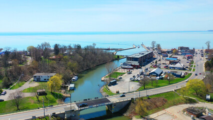 Aerial of Port Dover, Canada by the lake