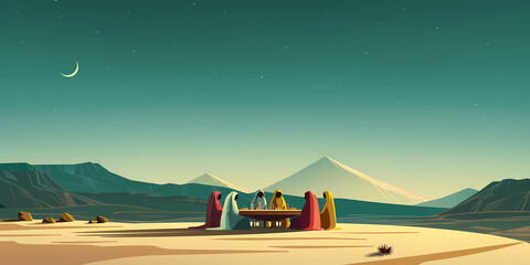 Starry Desert Dinner Illustration