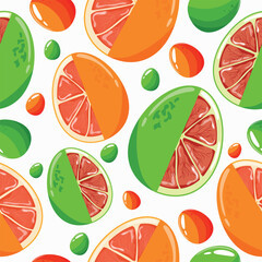 Easter seamless pattern with decorated eggs with pomelo, orange and green, orange eggs for holiday poster, textile or packaging 