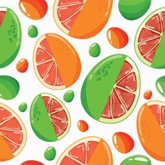 Easter seamless pattern with decorated eggs with pomelo, orange and green, orange eggs for holiday poster, textile or packaging	