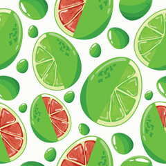 Easter seamless pattern with decorated eggs with pomelo, lime and green eggs for holiday poster, textile or packaging 