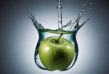 green apple, sinking in the water tank created with generative ai