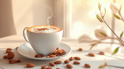 Enjoy a dairy-free latte with alternative almond milk. AI generative. - obrazy, fototapety, plakaty
