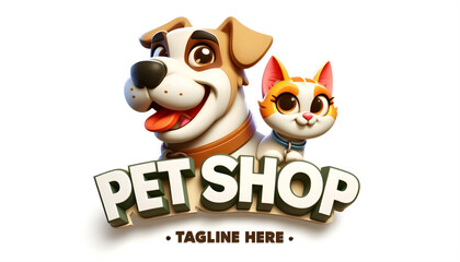 3D inflate logo for pet shop, Veterinary clinic mono line icons, Homeless animals shelters badges, Cats and dogs mono line icons, 3D inflate logo for animal shelters