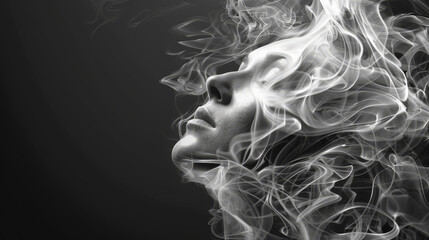 Abstract smoke shapes emanating from a stressed head, surreal,