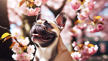 In cherry blossoms in full bloom, French Bull-Dog Sauce looks at this.