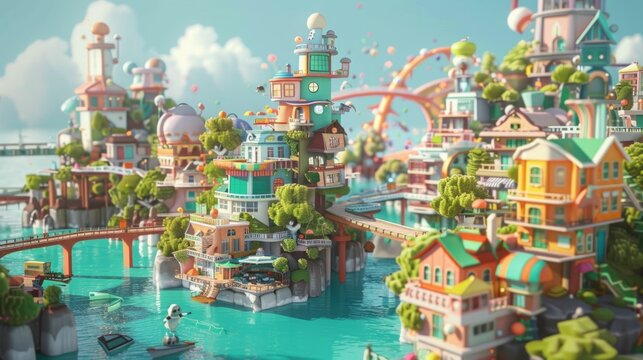 Futuristic 3D city run by cartoon animal mayors with AI assistants, blending technology with wildlife
