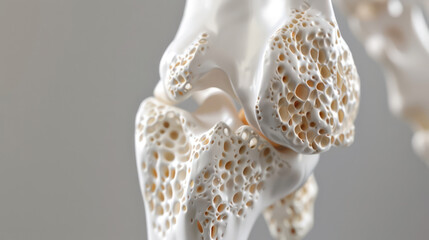 Detailed 3D rendering of the human femur, highlighting bone density and structure