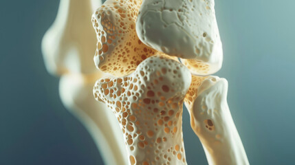Detailed 3D rendering of the human femur, highlighting bone density and structure