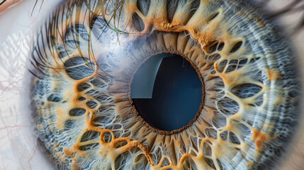 Detailed cross-section of the human eye, illustrating the cornea, iris, and lens