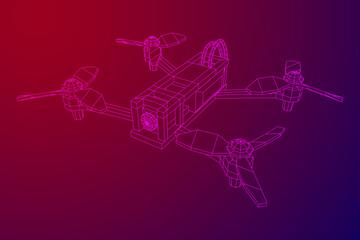 FPV Drone Racing freestyle sport flight. Hobby toys. Wireframe low poly mesh vector illustration. - obrazy, fototapety, plakaty